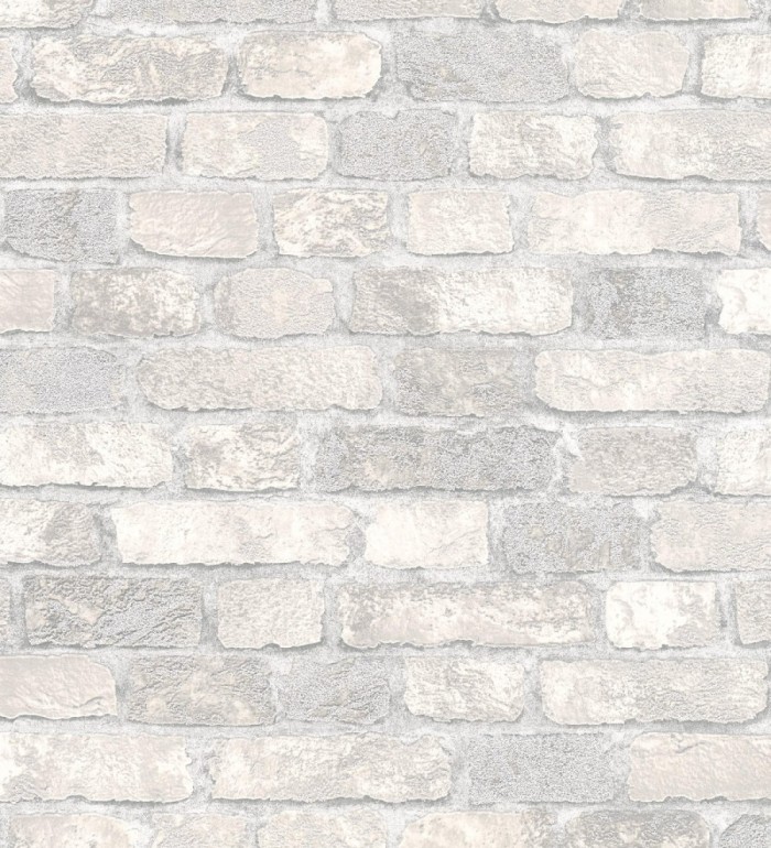 Papel pintado muro de ladrillos gris y beige relieve y tacto arenoso - Salem Brick 685250