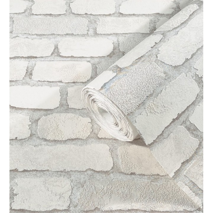 Papel pintado muro de ladrillos blanco roto relieve y tacto arenoso - Salem Brick 685251