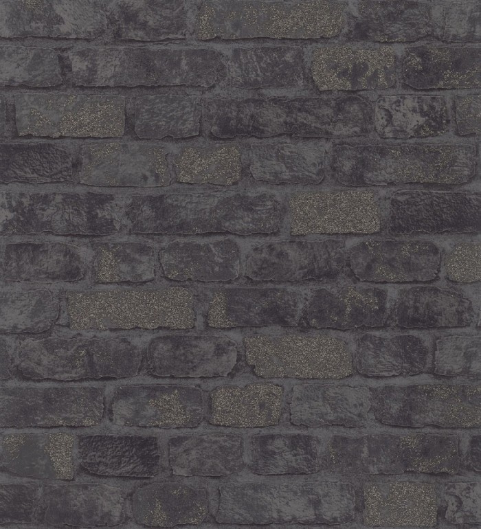 Papel pintado muro de ladrillos tono antracita relieve y tacto arenoso - Salem Brick 685252