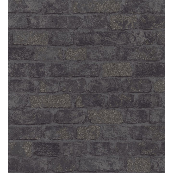 Papel pintado muro de ladrillos tono antracita relieve y tacto arenoso - Salem Brick 685252