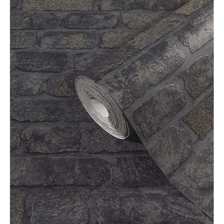 Papel pintado muro de ladrillos tono antracita relieve y tacto arenoso - Salem Brick 685252