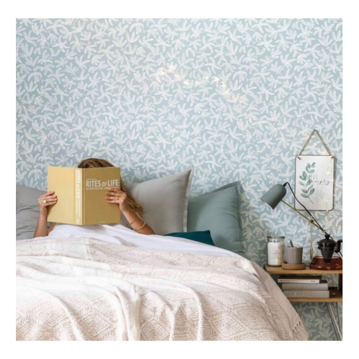 Papel pintado hojas estilo nórdico azul grisáceo - Nordic Country 126793