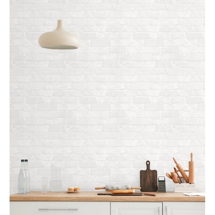 Papel pintado ladrillo blanco textura mineral - Vancouver Brick 685253
