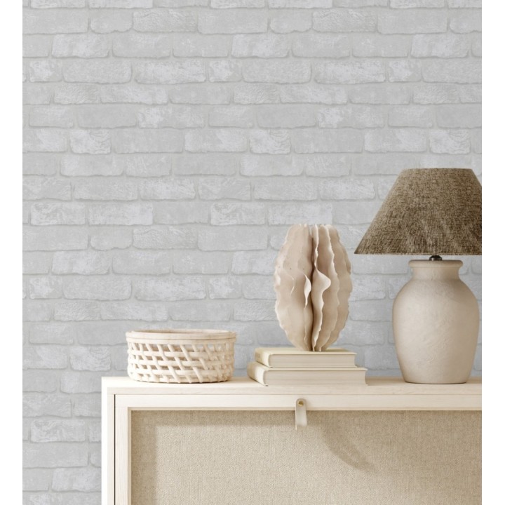 Papel pintado ladrillo gris textura mineral - Vancouver Brick 685254