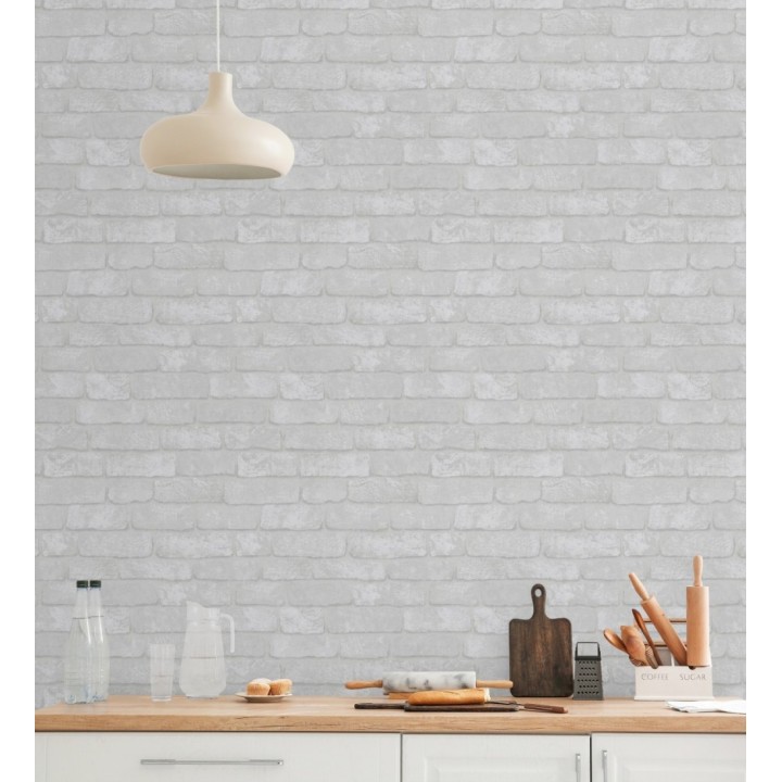 Papel pintado ladrillo gris textura mineral - Vancouver Brick 685254