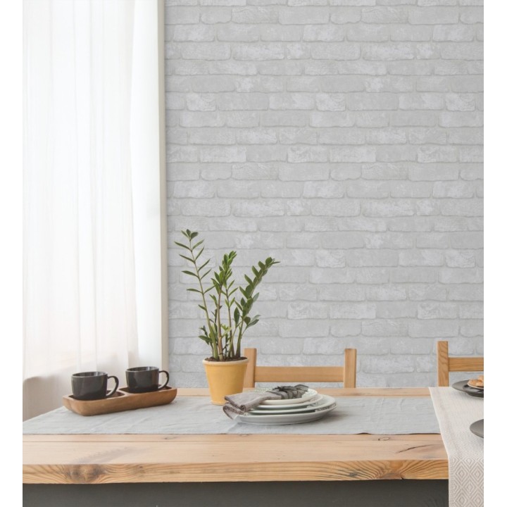 Papel pintado ladrillo gris textura mineral - Vancouver Brick 685254