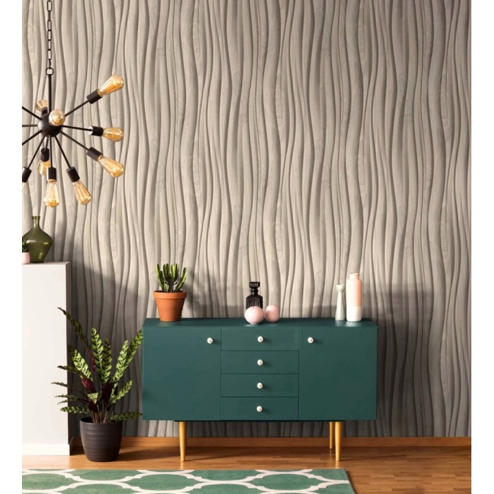 Papel pintado madera 3D ondas de fresno natural moderno - Kobe Drift 685256