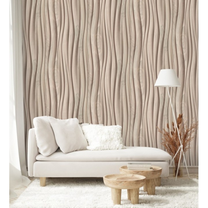 Papel pintado madera 3D ondas de fresno natural moderno - Kobe Drift 685256