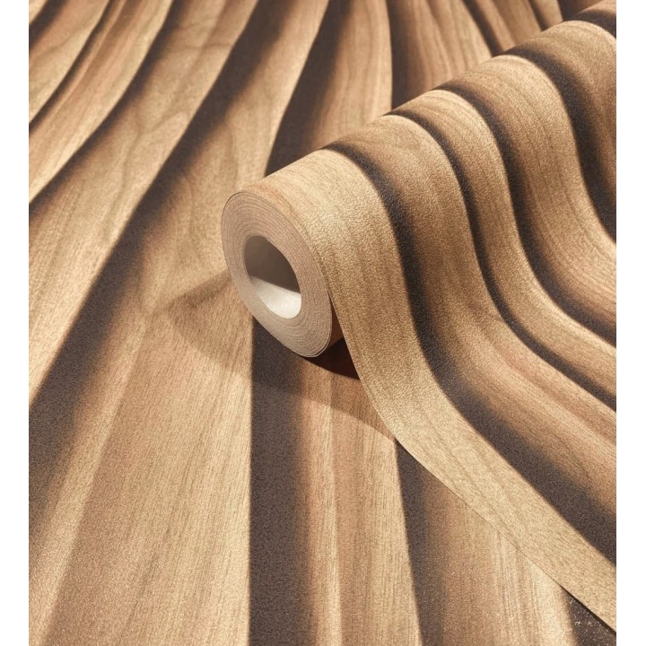 Papel pintado madera de Teca 3D ondas de fresno natural moderno - Kobe Drift 685257