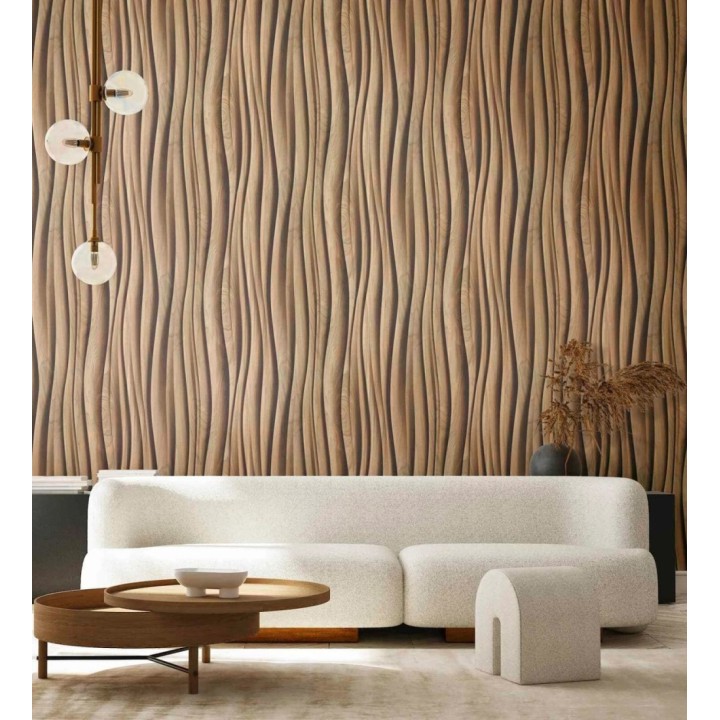 Papel pintado madera de Teca 3D ondas de fresno natural moderno - Kobe Drift 685257