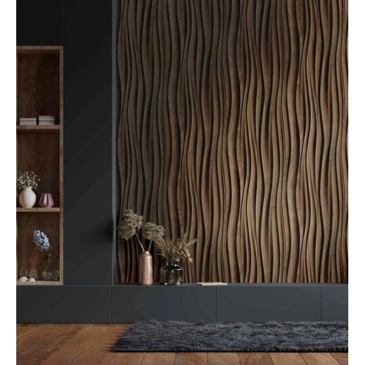 Papel pintado madera wengué 3D ondas de fresno natural moderno - Kobe Drift 685258