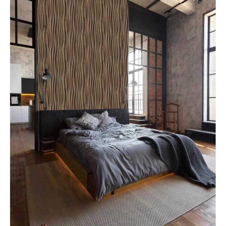 Papel pintado madera wengué 3D ondas de fresno natural moderno - Kobe Drift 685258