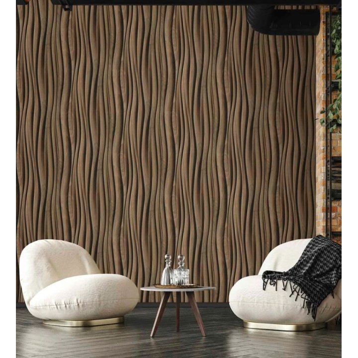 Papel pintado madera wengué 3D ondas de fresno natural moderno - Kobe Drift 685258
