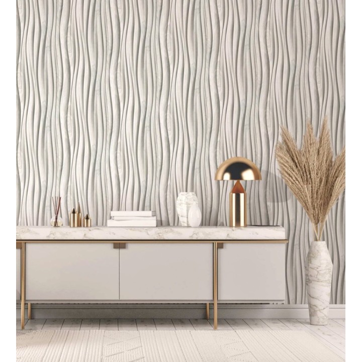 Papel pintado madera de roble gris 3D ondas de fresno natural moderno - Kobe Drift 685259