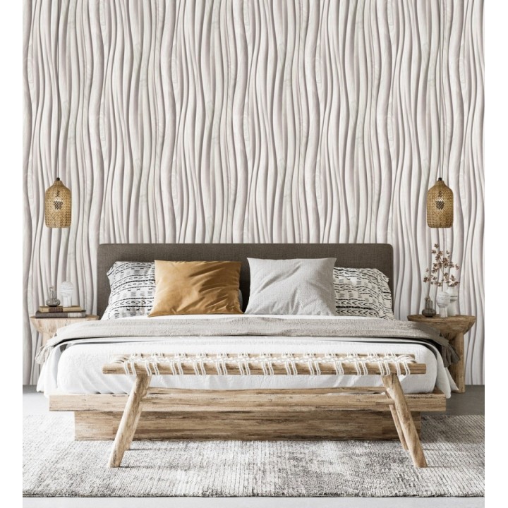 Papel pintado madera de roble gris 3D ondas de fresno natural moderno - Kobe Drift 685259