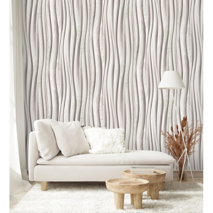 Papel pintado madera de roble gris 3D ondas de fresno natural moderno - Kobe Drift 685259