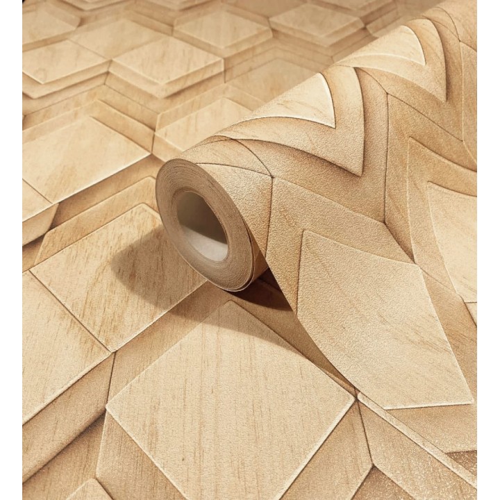Papel pintado rombos de madera roble natural efecto escultórico 3D - Marcus Facet 685260