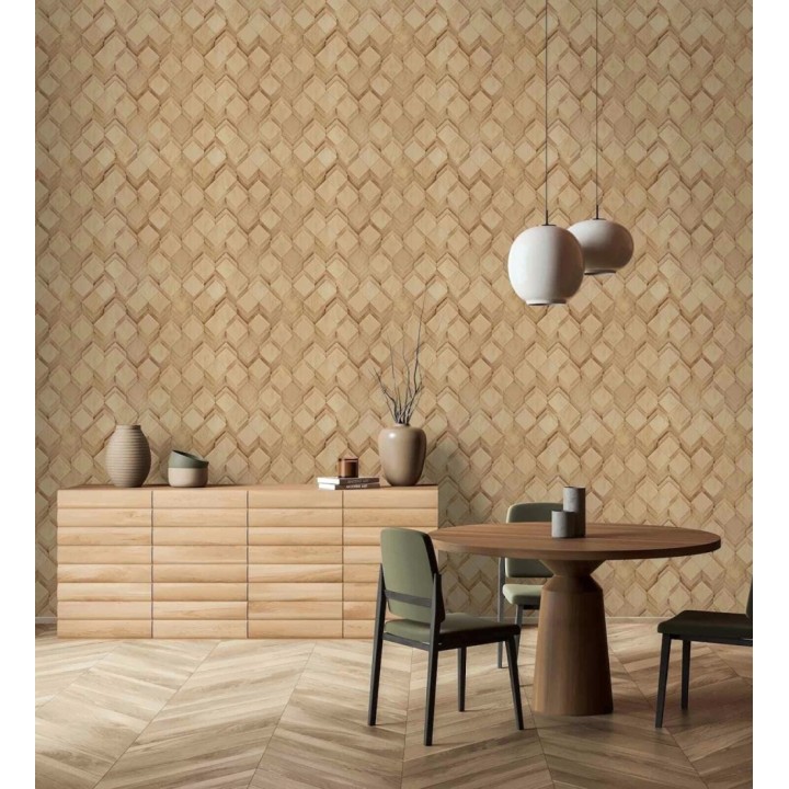 Papel pintado rombos de madera roble natural efecto escultórico 3D - Marcus Facet 685260