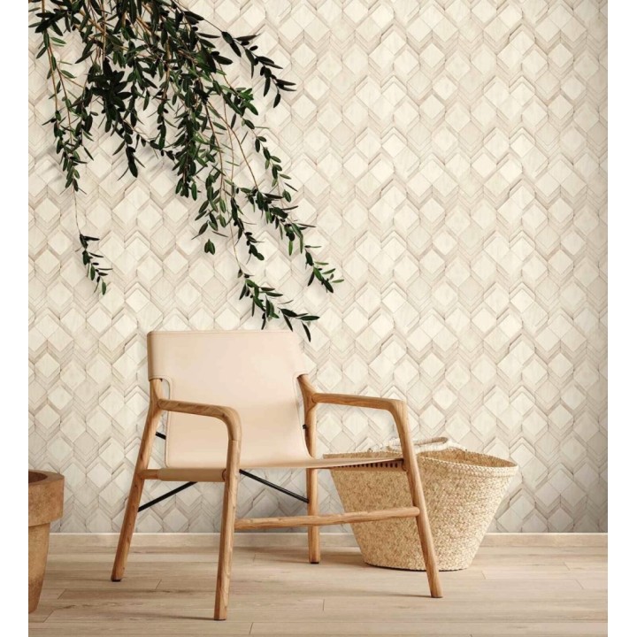 Papel pintado rombos de madera haya cálida efecto escultórico 3D - Marcus Facet 685261