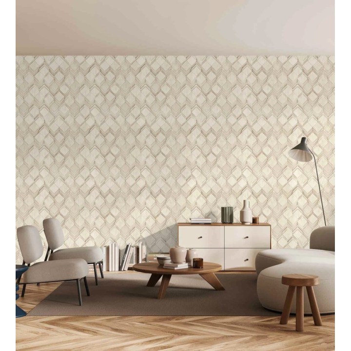 Papel pintado rombos de madera haya cálida efecto escultórico 3D - Marcus Facet 685261