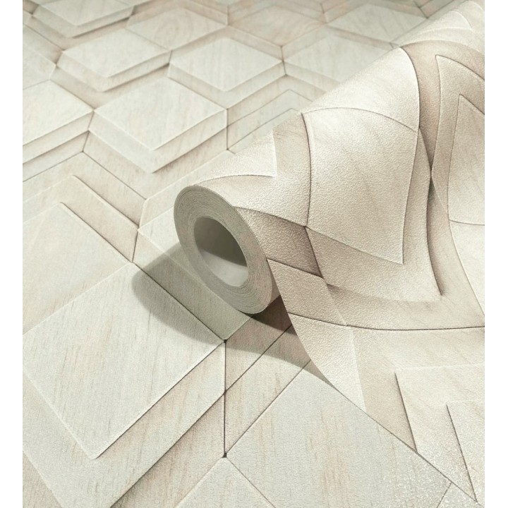 Papel pintado rombos de madera fresno claro efecto escultórico 3D - Marcus Facet 685262