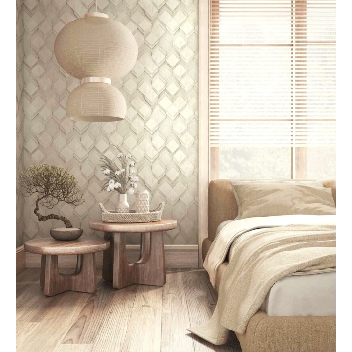 Papel pintado rombos de madera fresno claro efecto escultórico 3D - Marcus Facet 685262