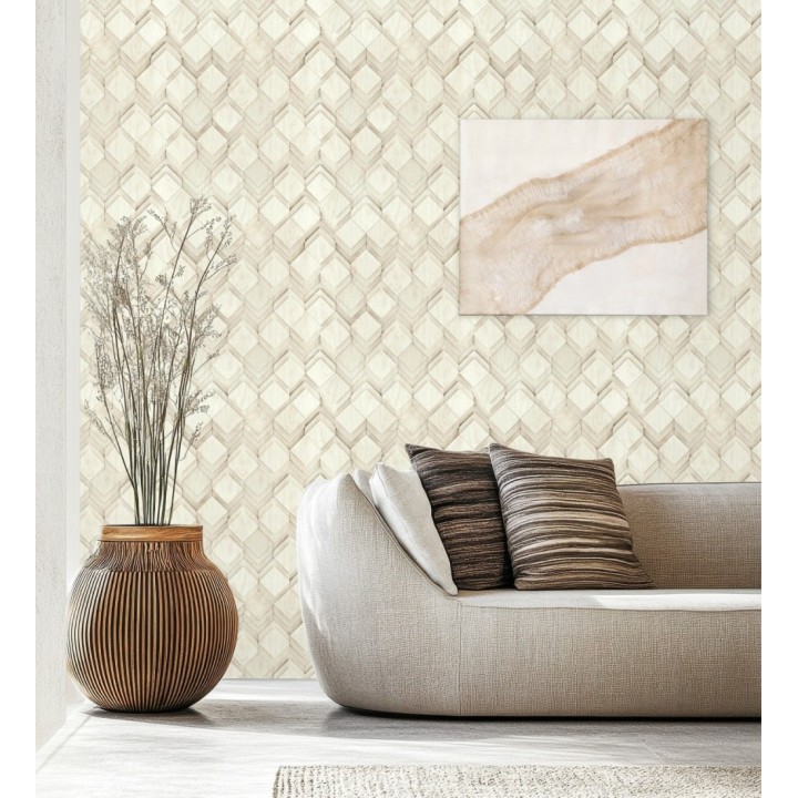 Papel pintado rombos de madera fresno claro efecto escultórico 3D - Marcus Facet 685262