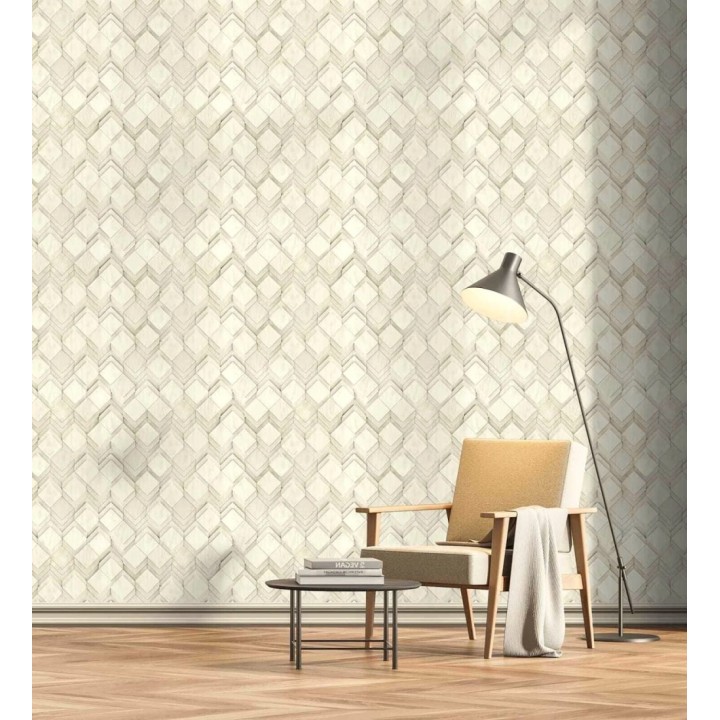 Papel pintado rombos de madera fresno claro efecto escultórico 3D - Marcus Facet 685262
