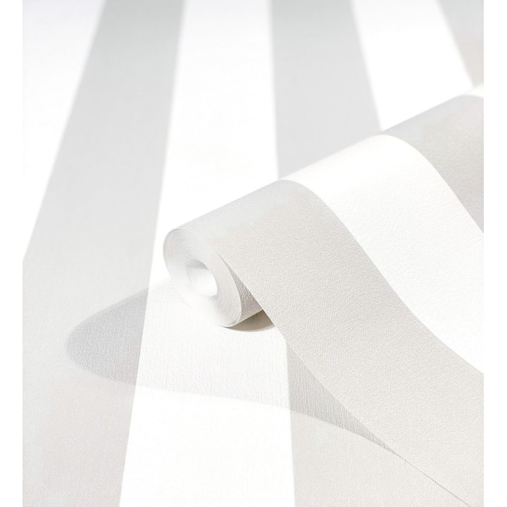 Papel pintado de rayas grises y blanca textura textil suave - Soren Stripe 685271