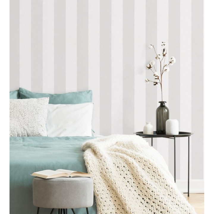 Papel pintado de rayas grises y blanca textura textil suave - Soren Stripe 685271