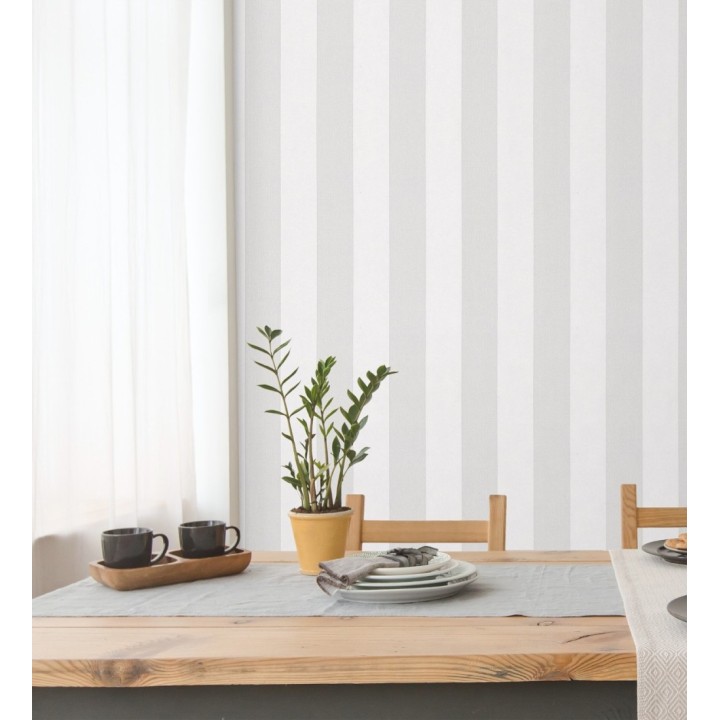 Papel pintado de rayas grises y blanca textura textil suave - Soren Stripe 685271
