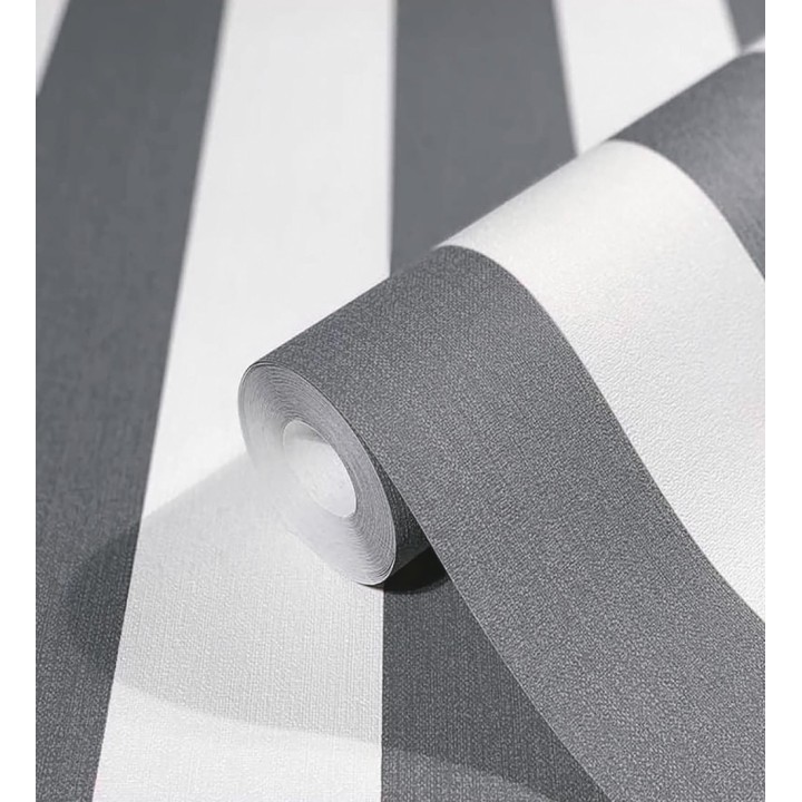 Papel pintado de rayas negras y blanca textura textil suave - Soren Stripe 685272