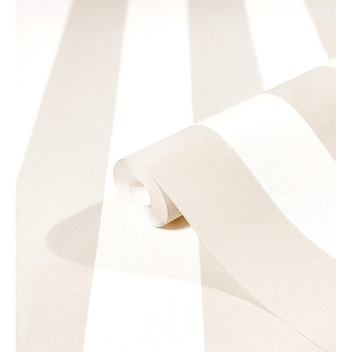 Papel pintado de rayas beige y blanca textura textil suave - Soren Stripe 685273