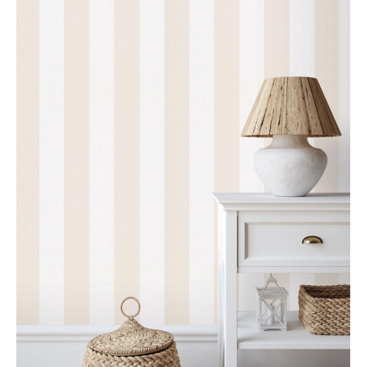 Papel pintado de rayas beige y blanca textura textil suave - Soren Stripe 685273