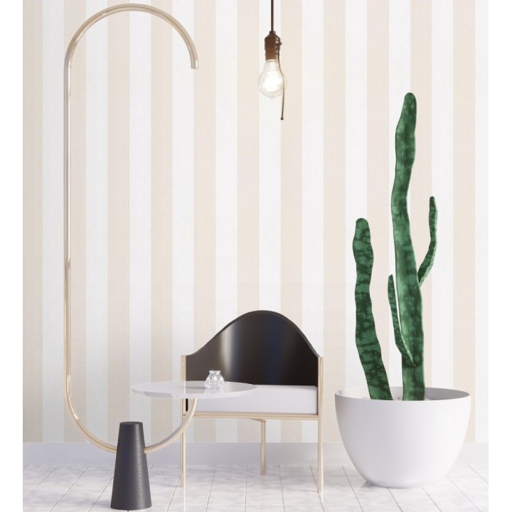 Papel pintado de rayas beige y blanca textura textil suave - Soren Stripe 685273