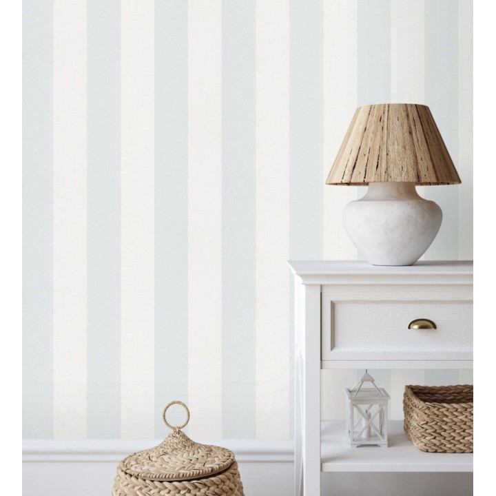 Papel pintado de rayas celeste y blanca textura textil suave - Soren Stripe 685274