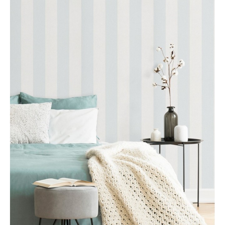 Papel pintado de rayas celeste y blanca textura textil suave - Soren Stripe 685274