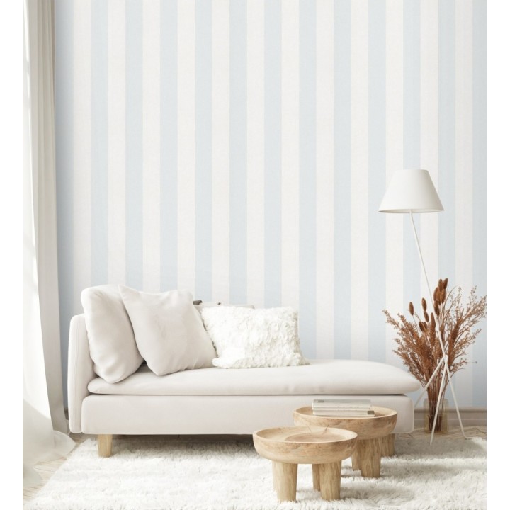 Papel pintado de rayas celeste y blanca textura textil suave - Soren Stripe 685274