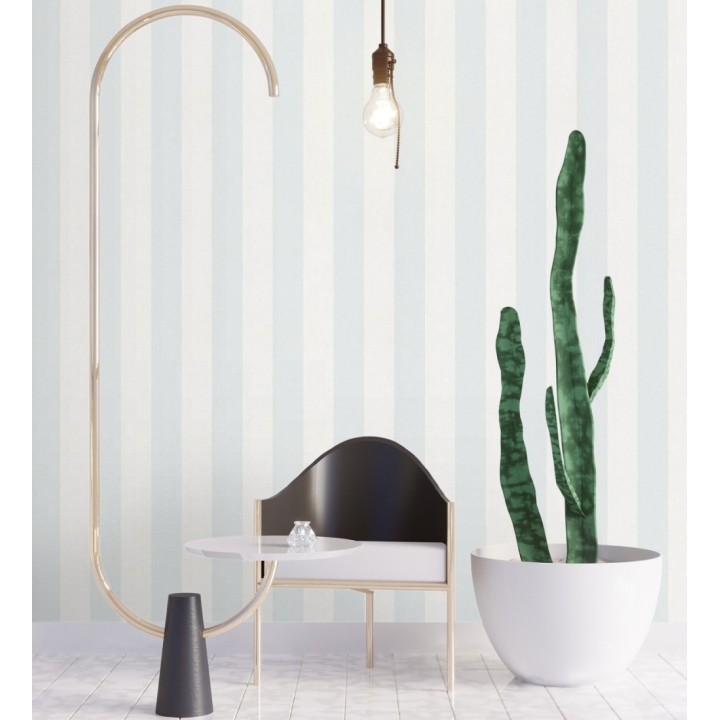 Papel pintado de rayas celeste y blanca textura textil suave - Soren Stripe 685274