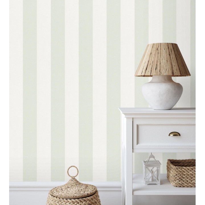 Papel pintado de rayas verdes y blanca textura textil suave - Soren Stripe 685275