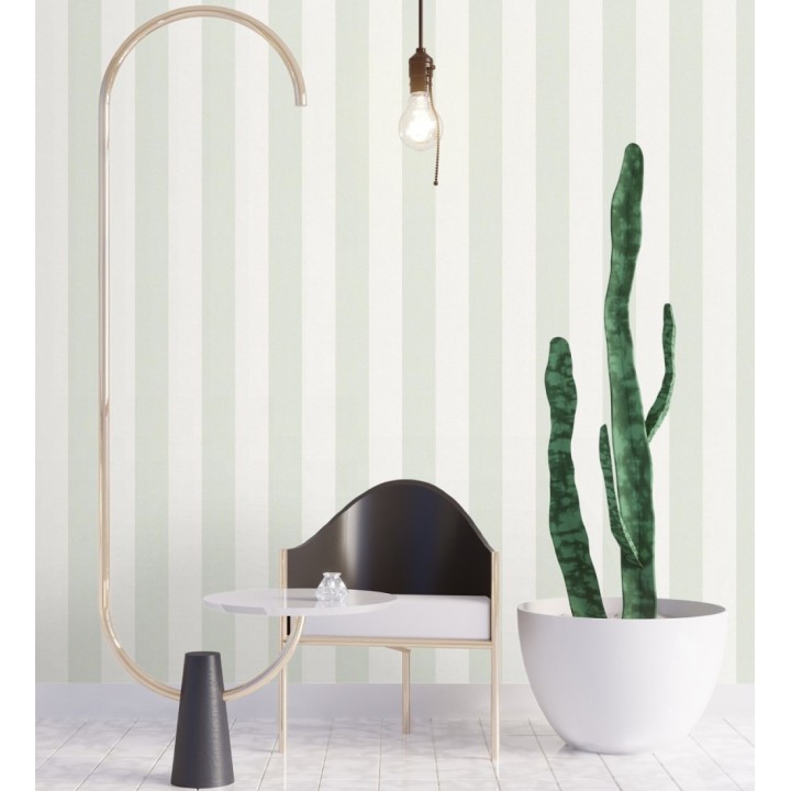 Papel pintado de rayas verdes y blanca textura textil suave - Soren Stripe 685275