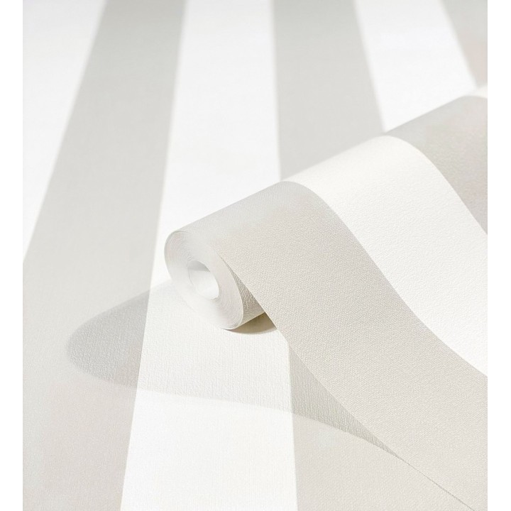 Papel pintado de rayas greige y blanca textura textil suave - Soren Stripe 685276
