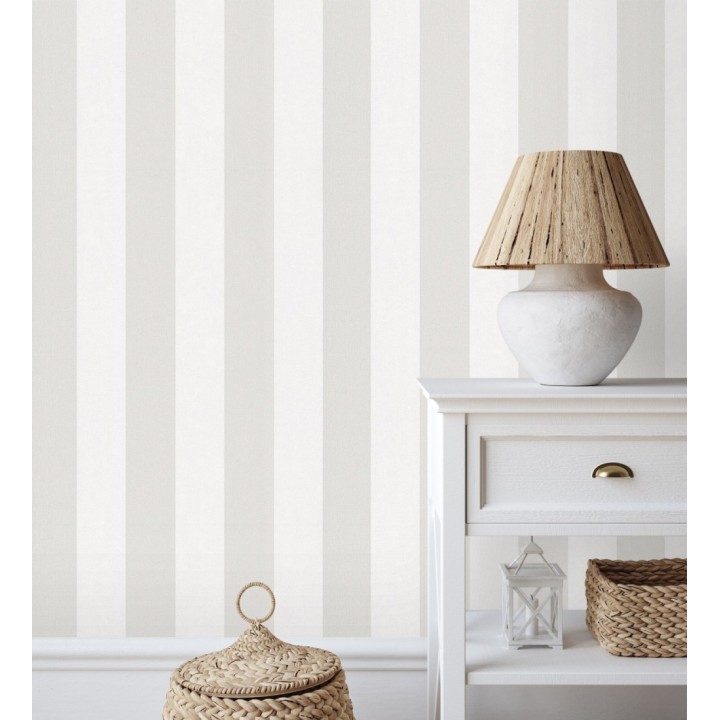 Papel pintado de rayas greige y blanca textura textil suave - Soren Stripe 685276