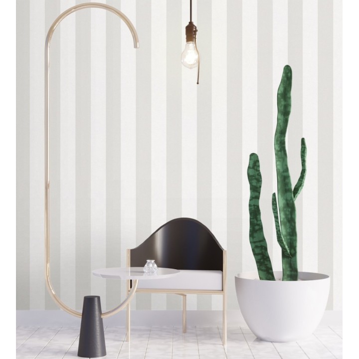 Papel pintado de rayas greige y blanca textura textil suave - Soren Stripe 685276