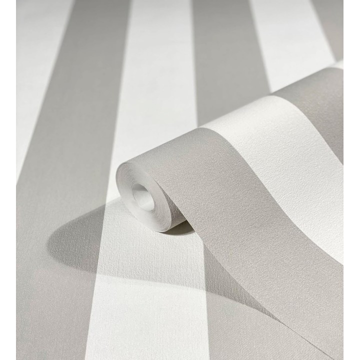 Papel pintado de rayas gris visón y blanca textura textil suave - Soren Stripe 685277