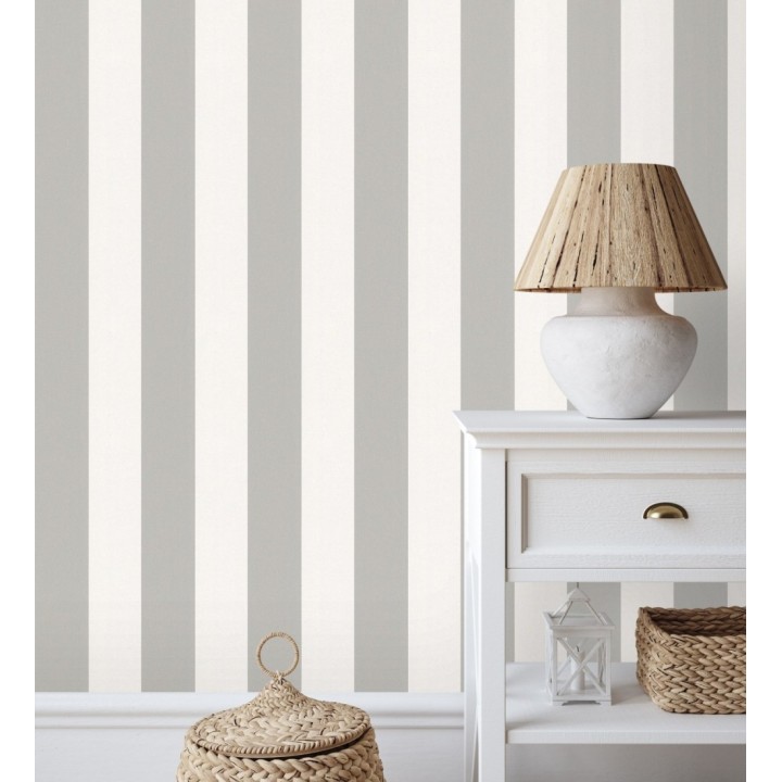 Papel pintado de rayas gris visón y blanca textura textil suave - Soren Stripe 685277
