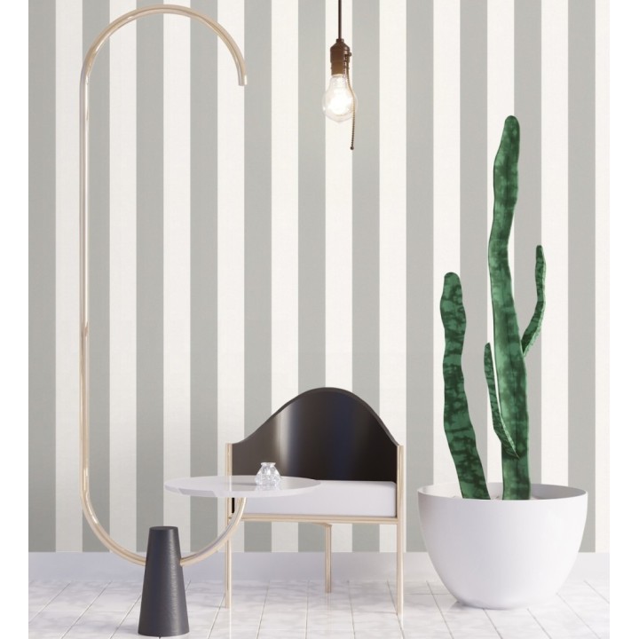 Papel pintado de rayas gris visón y blanca textura textil suave - Soren Stripe 685277