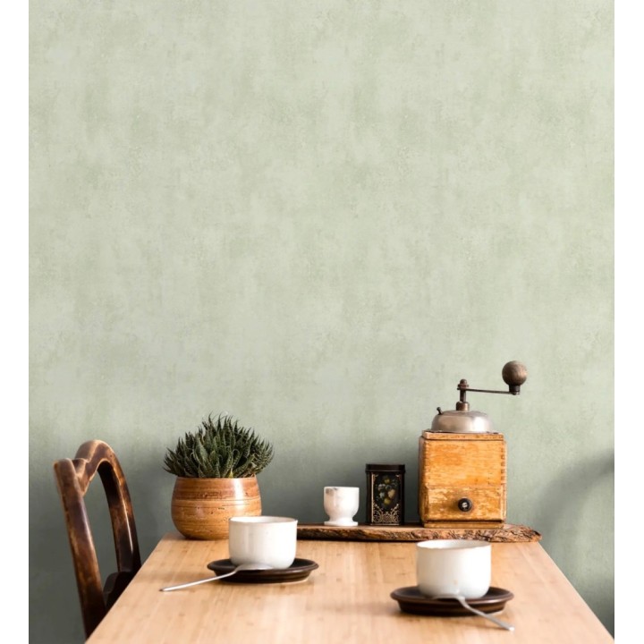 Papel pintado microcemento verde salvia estilo industrial - Mercer Clay 685279