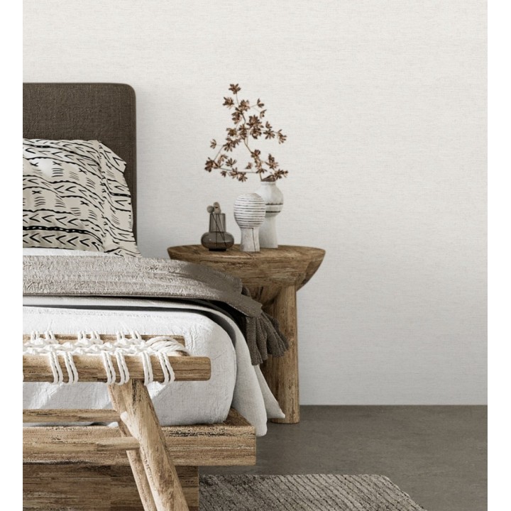 Papel pintado liso con textura lienzo pintado color blanco hueso - Brighton Porcelain 685284