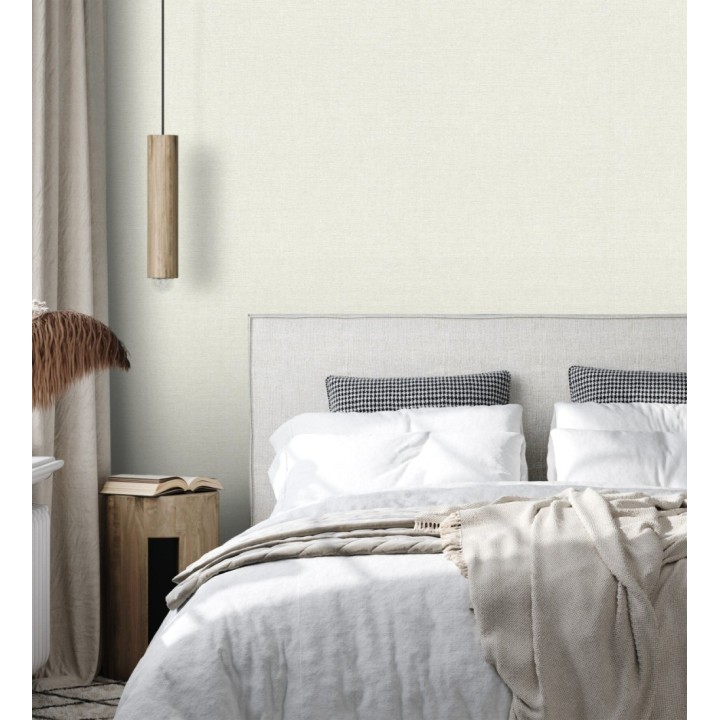 Papel pintado liso blanco roto efecto textil hilos de lino y algodón - Raffton Linen 685287